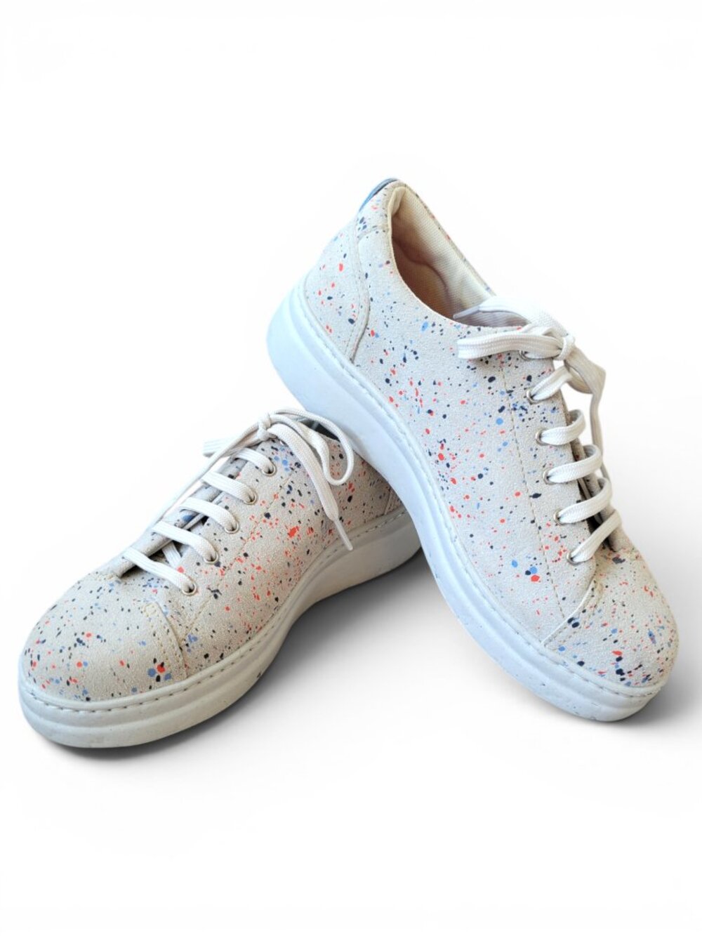 Camper Twins Intentional Paint Splatter Look Suede Platform Sneaker Off White